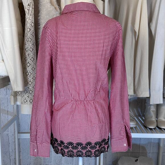 Tommy Hilfiger Women's Sz L Red Gingham Blouse w/ Black Eyelet Detail #0044 - Picture 3 of 5